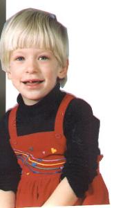 Little Aggie wearing red dress