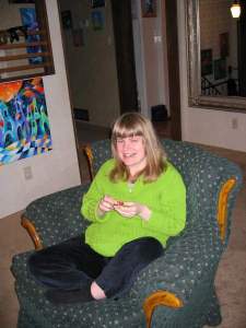 Aggie sitting in long chair
